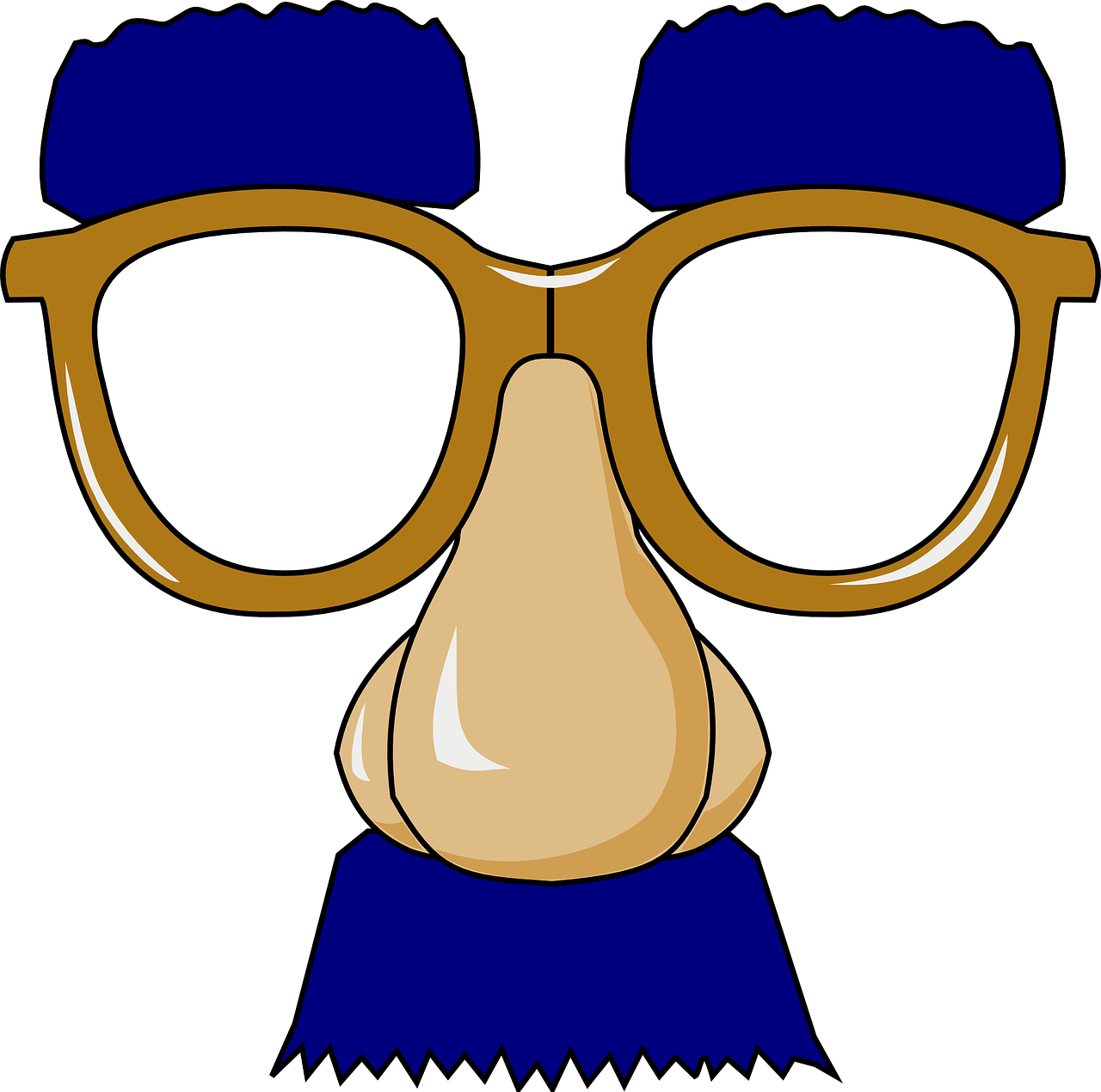 Drawing of a disguise made up of eyebrows, glasses, nose, and mustache in the style of Groucho Marx